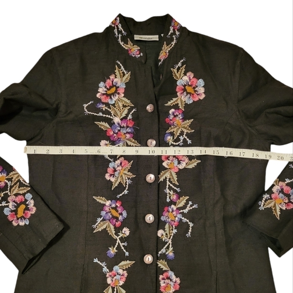 Units Silk Duster Jacket Mandarin Collar Embroidered Mother Pearl Buttons Boho - Picture 8 of 13